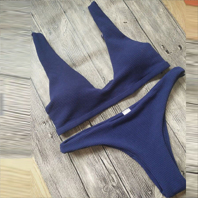 Women's Textured V-Neck Two-Piece Bikini Set