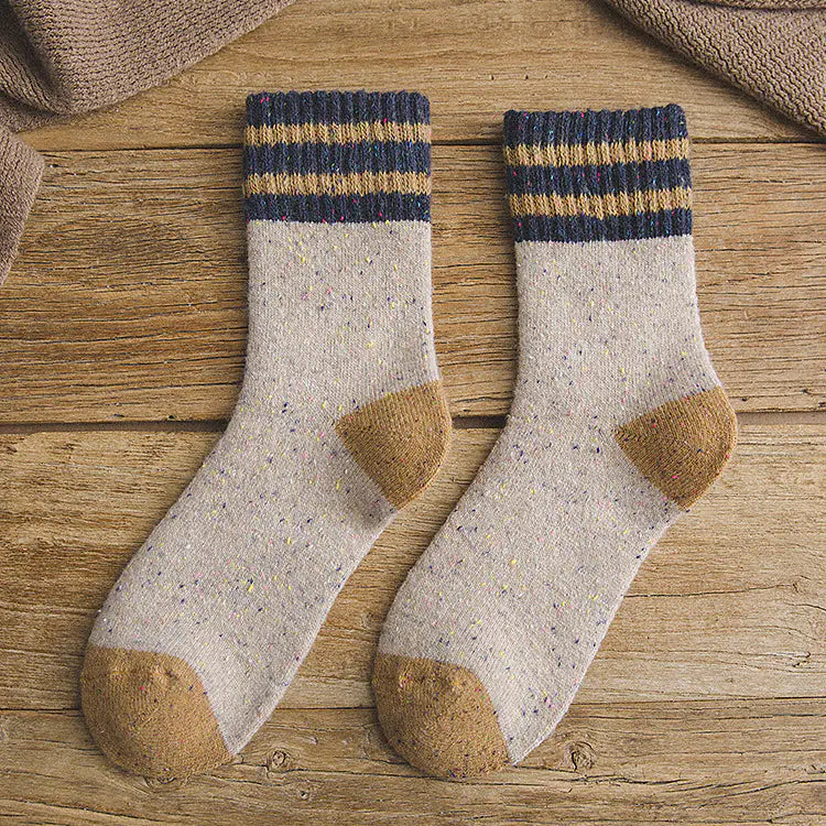 Thickened Warm Terry Wool Socks for Women - Brushed Striped Cozy Winter Socks