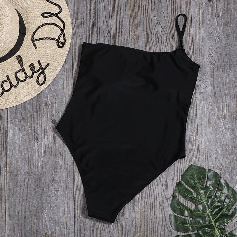 Women’s Black One-Shoulder Swimsuit