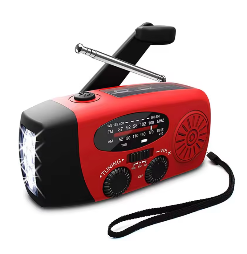 Portable Emergency Weather Radio with Solar, Hand Crank and LED Flashlight