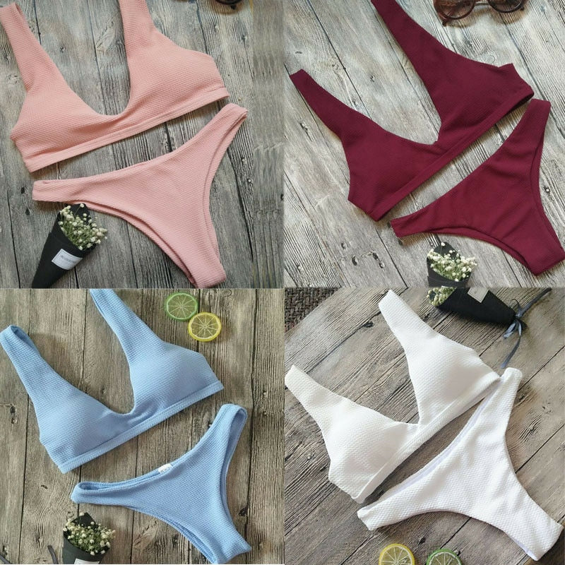 Women's Textured V-Neck Two-Piece Bikini Set
