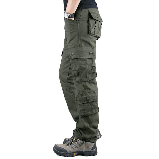 Khaki Military Cargo Pants — Multi-Pocket Tactical Wear | Men's Casual Outdoor
