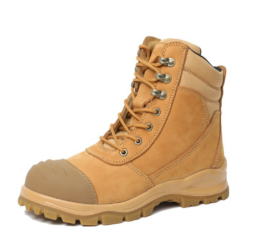 Steel Toe Zip-Sided Safety Boot — Nubuck Leather High-Top | Wheat