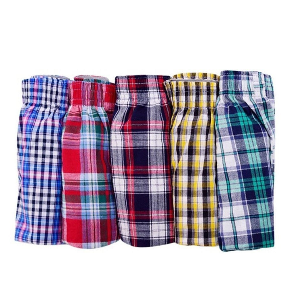 Men's Cotton Plaid Boxer Shorts - Elastic Waist | Breathable Underwear | Assorted Colours | M–3XL