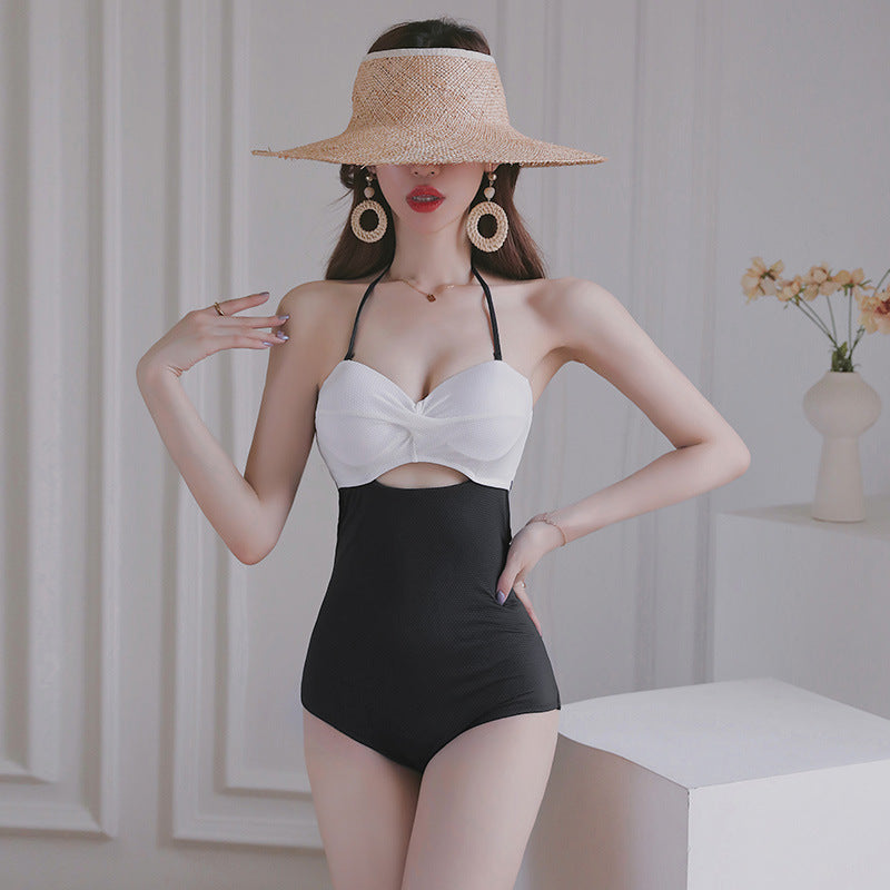 Women's Two-Tone Halter One-Piece Swimsuit