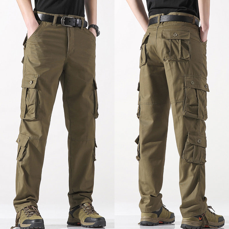 Khaki Military Cargo Pants — Multi-Pocket Tactical Wear | Men's Casual Outdoor