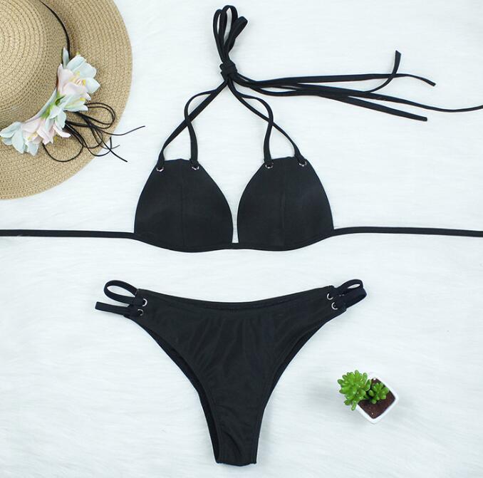 Women’s Black Tie-String Bikini Set