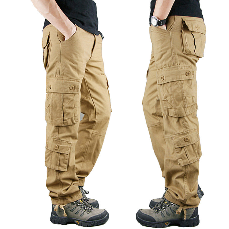 Khaki Military Cargo Pants — Multi-Pocket Tactical Wear | Men's Casual Outdoor