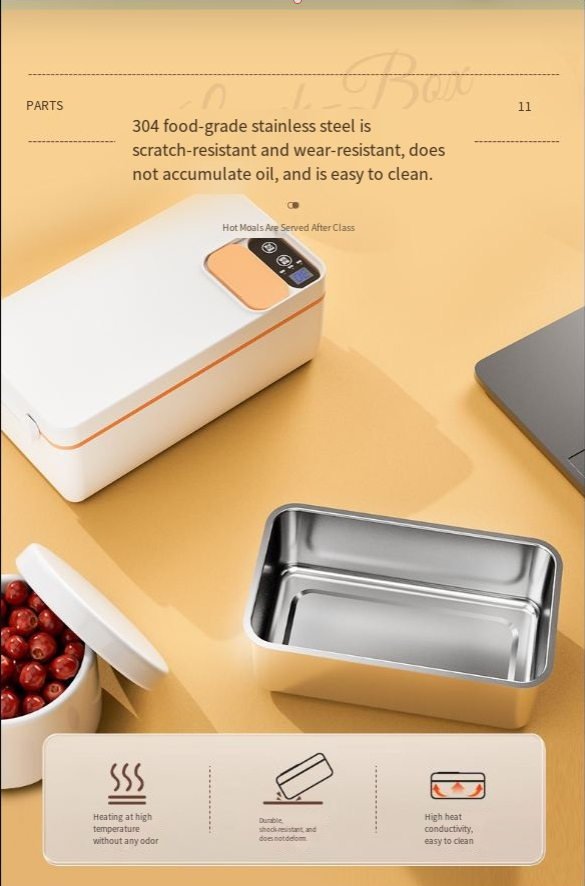 Electric Heated Lunch Box XL — Cordless Self-Heating with Keep Warm & Stainless Steel Inner