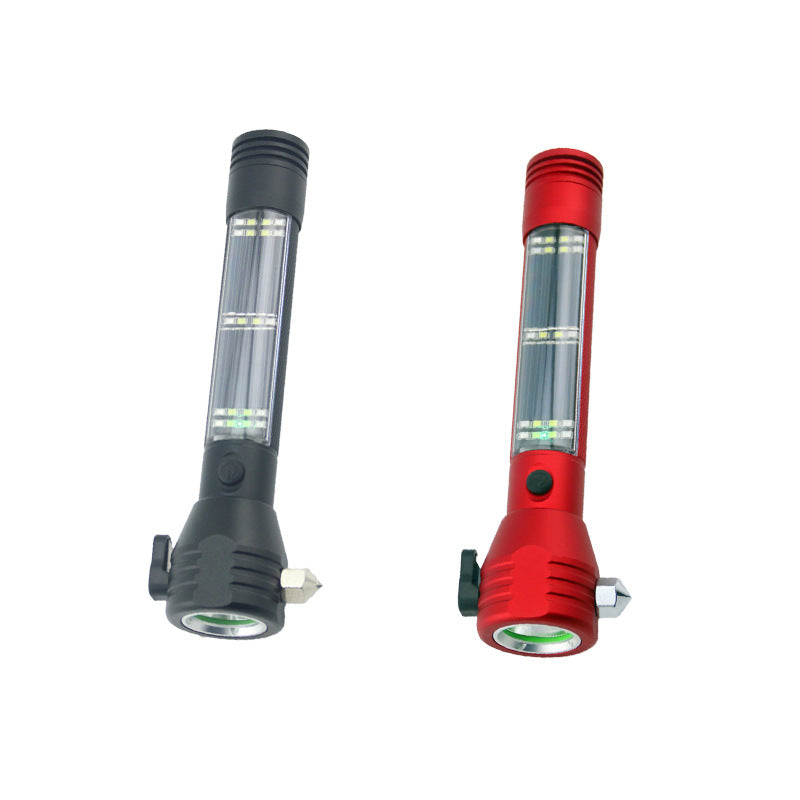 High-Power Solar Rechargeable Flashlight with Emergency Hammer