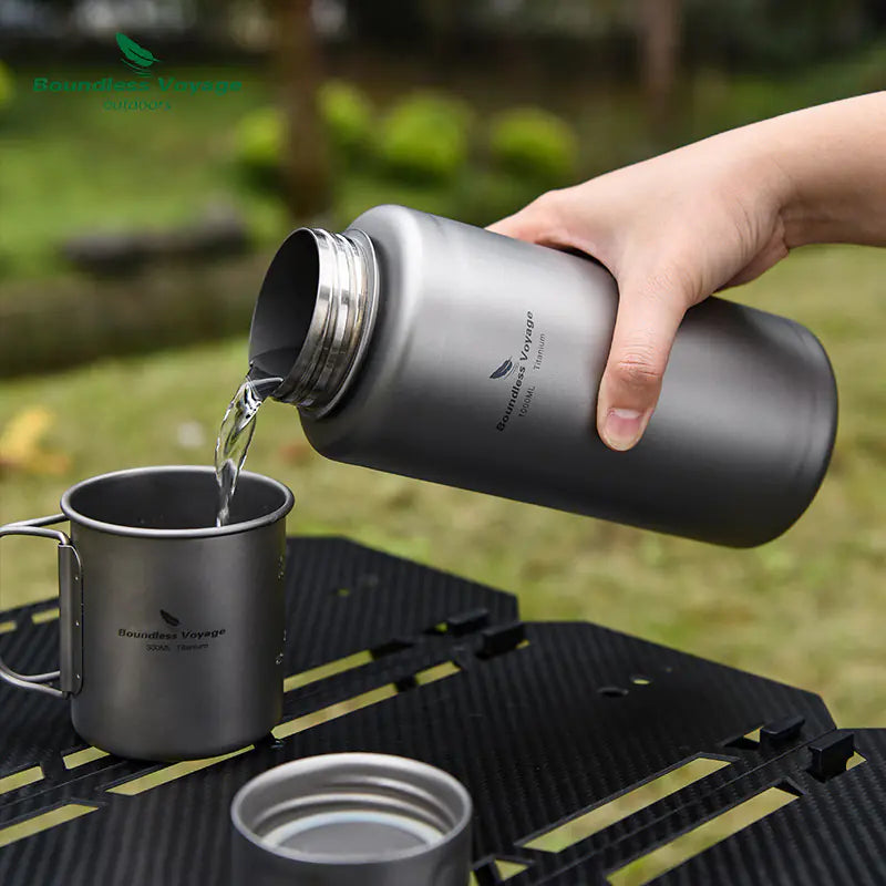 Titanium Outdoor Water Bottle - 1000ml/1L Lightweight Camping Flask | Leak-Proof Hiking Bottle