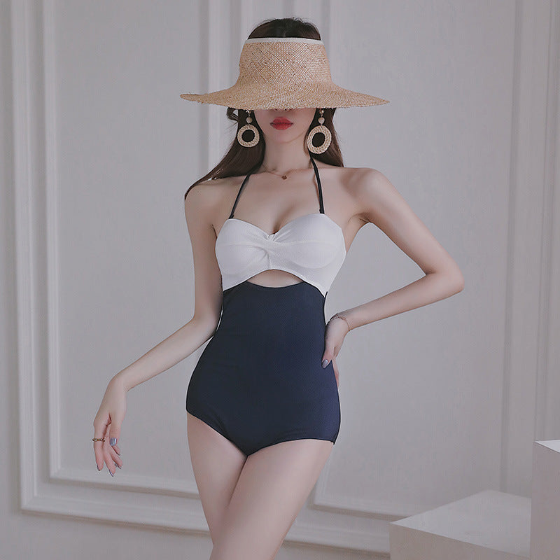 Women's Two-Tone Halter One-Piece Swimsuit