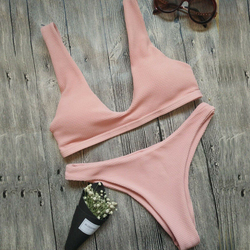 Women's Textured V-Neck Two-Piece Bikini Set