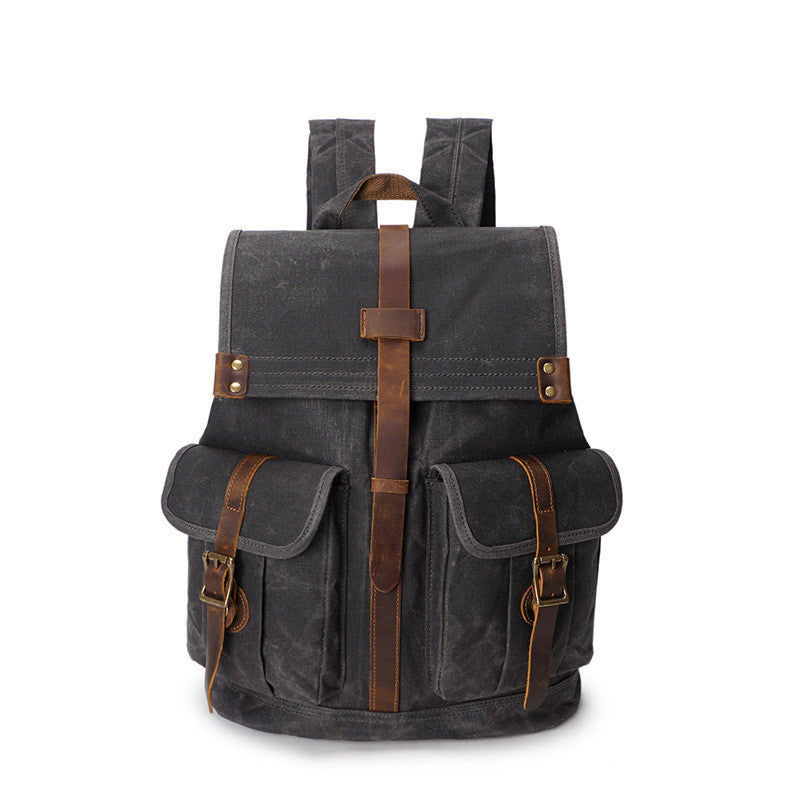Men's Waxed Canvas Backpack — Vintage Leather Trim Waterproof | Travel & Hiking