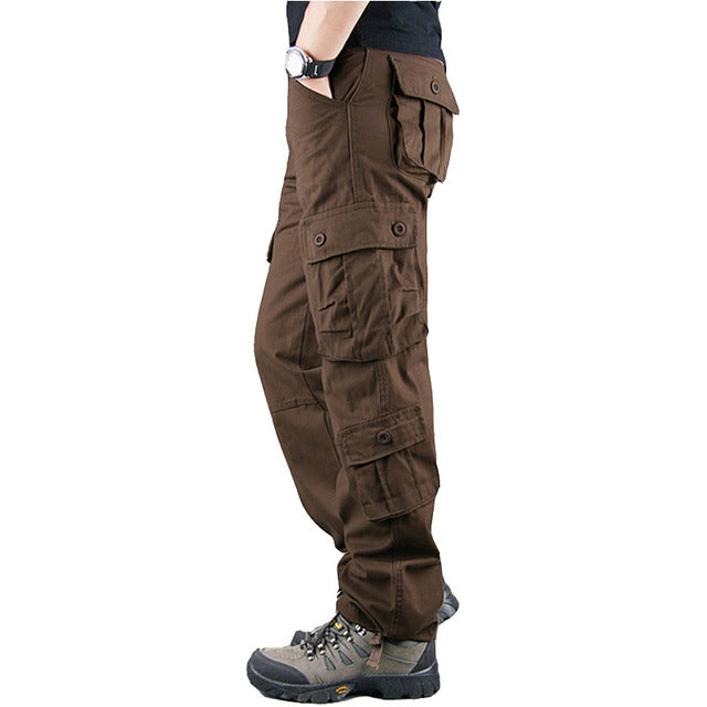 Khaki Military Cargo Pants — Multi-Pocket Tactical Wear | Men's Casual Outdoor