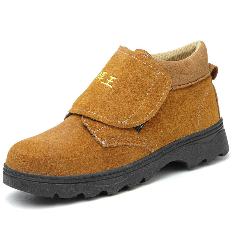 Welder's Safety Shoes — Hardened Toe Cap, High-Temp & Splash Resistant, Suede Cowhide Mid-Cut