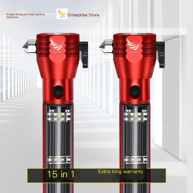 High-Power Solar Rechargeable Flashlight with Emergency Hammer