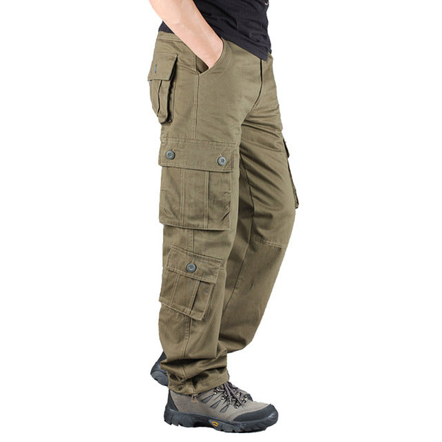 Khaki Military Cargo Pants — Multi-Pocket Tactical Wear | Men's Casual Outdoor