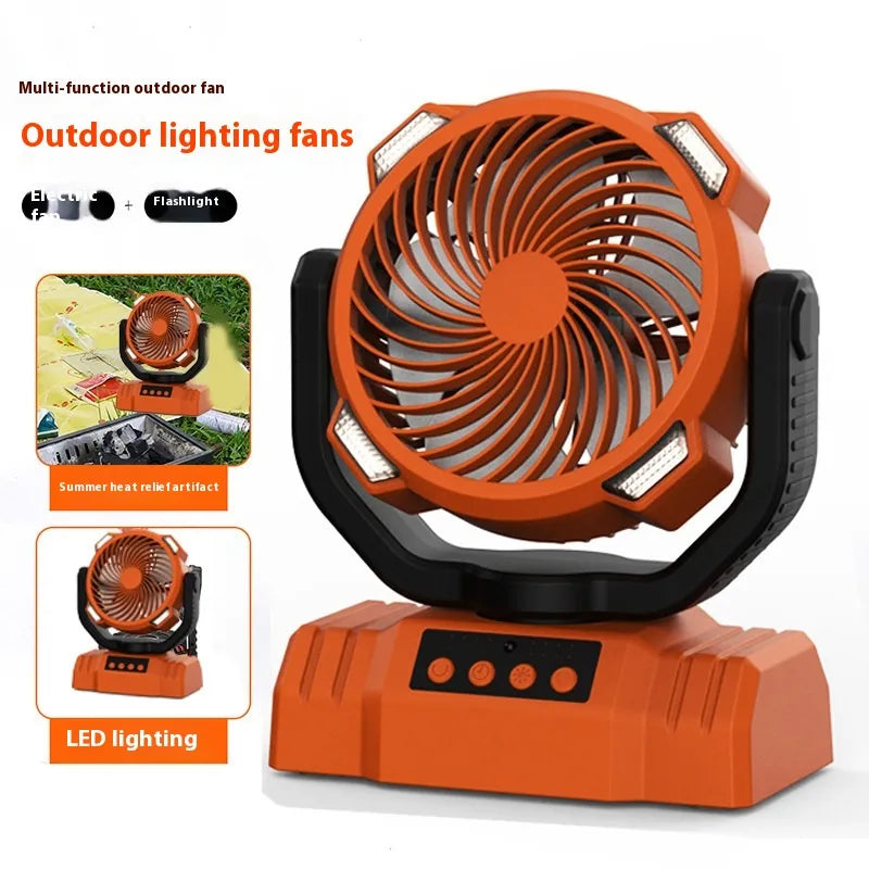 Outdoor Camping Fan with Power Bank and LED Light - Portable 3-Speed Fan