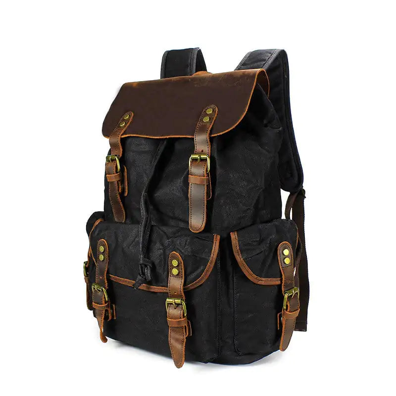 Waxed Canvas Laptop Travel Bag — Leather Accents, 20-35L | Work, School & Adventure