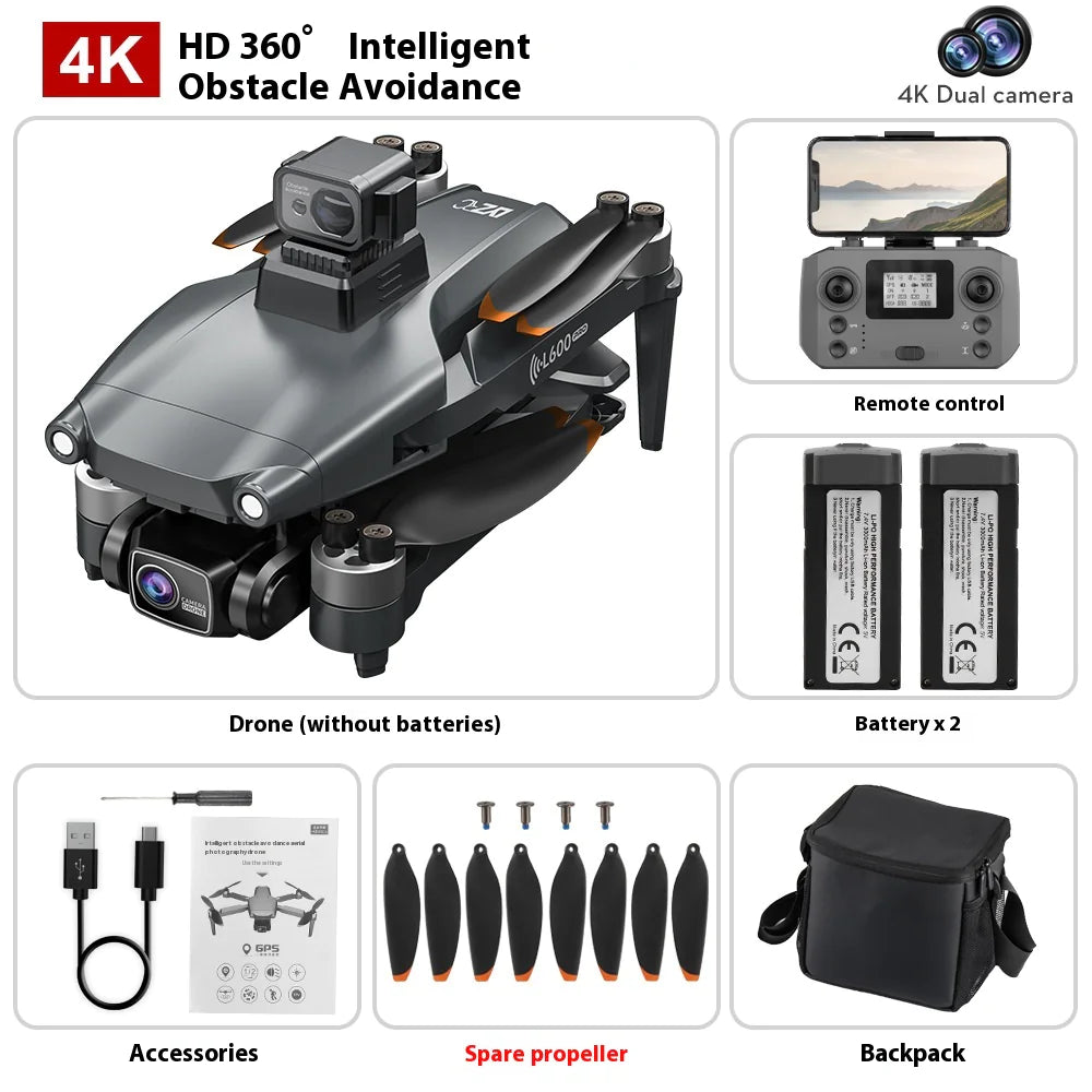 L600 PRO MAX Drone - 4K HD Camera with GPS Smart Return & Laser Obstacle Avoidance | Aerial Photography