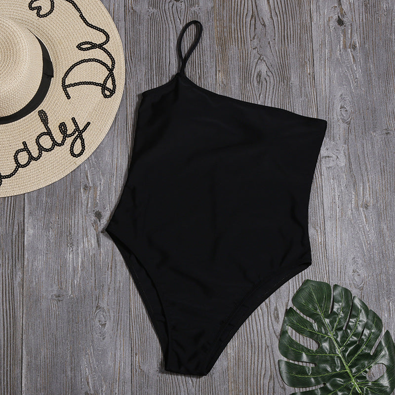 Women’s Black One-Shoulder Swimsuit