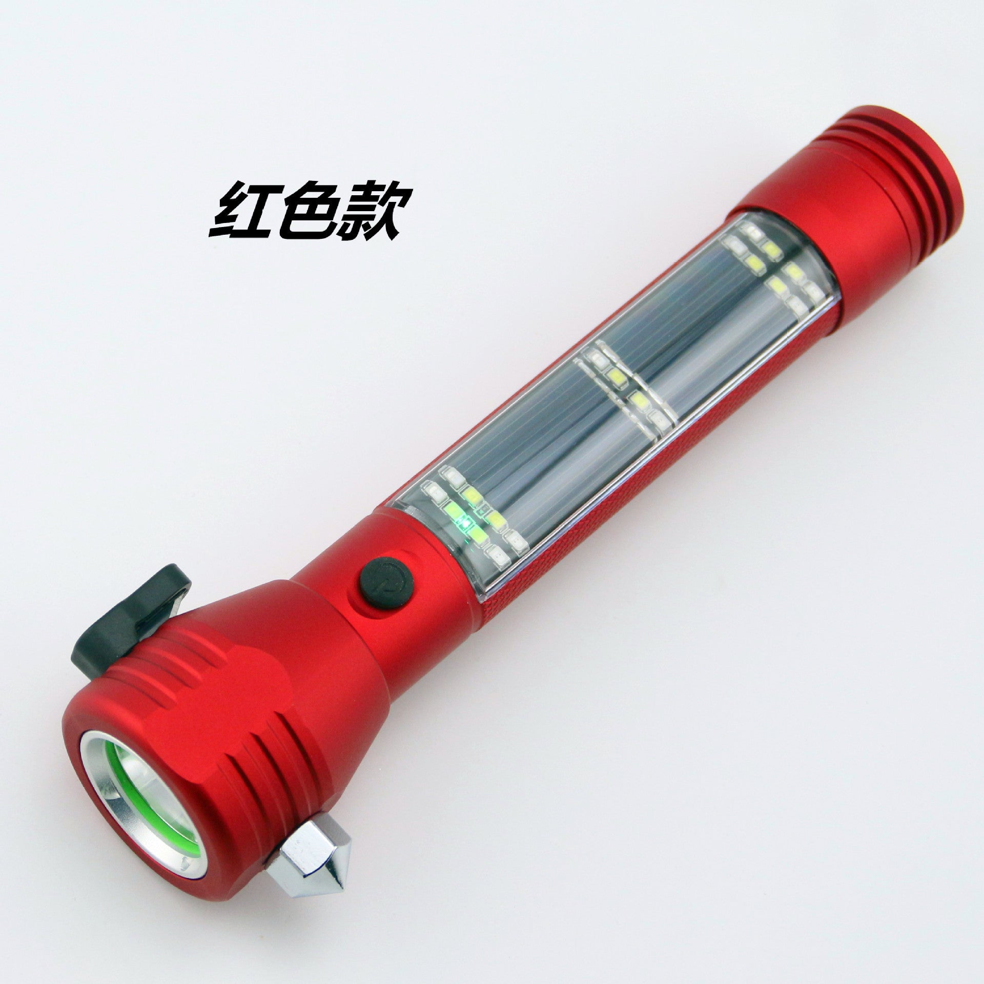 High-Power Solar Rechargeable Flashlight with Emergency Hammer