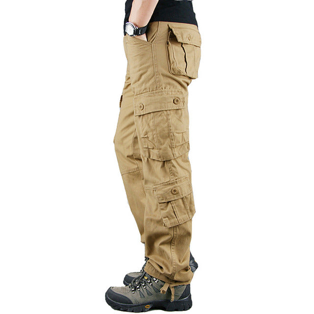 Khaki Military Cargo Pants — Multi-Pocket Tactical Wear | Men's Casual Outdoor