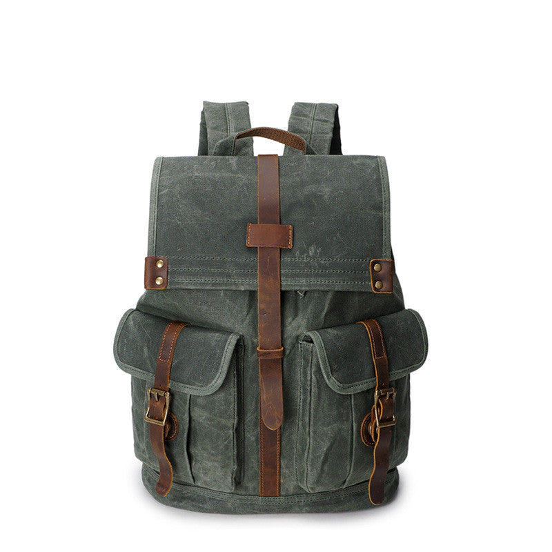Men's Waxed Canvas Backpack — Vintage Leather Trim Waterproof | Travel & Hiking