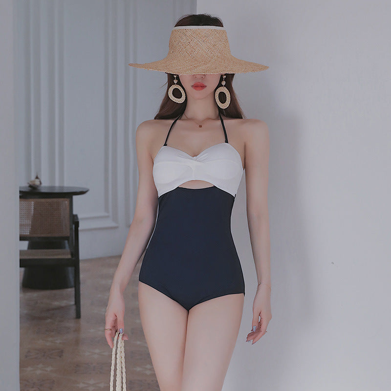 Women's Two-Tone Halter One-Piece Swimsuit
