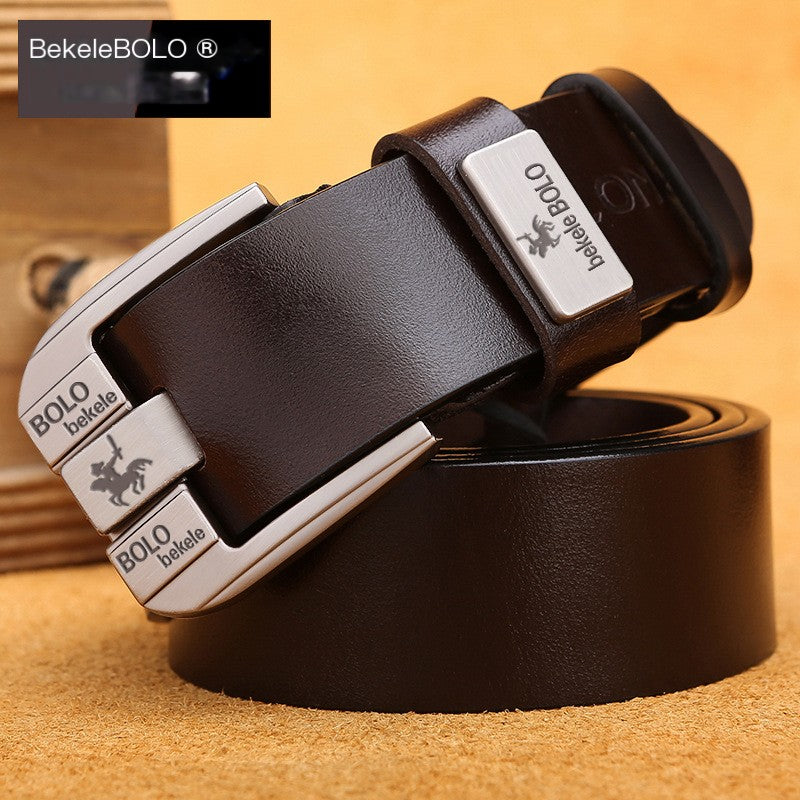 BekeleBOLO Genuine Cowhide Leather Belt — Split-Bar Alloy Buckle | Men's