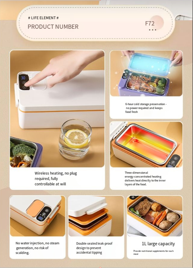 Electric Heated Lunch Box XL — Cordless Self-Heating with Keep Warm & Stainless Steel Inner