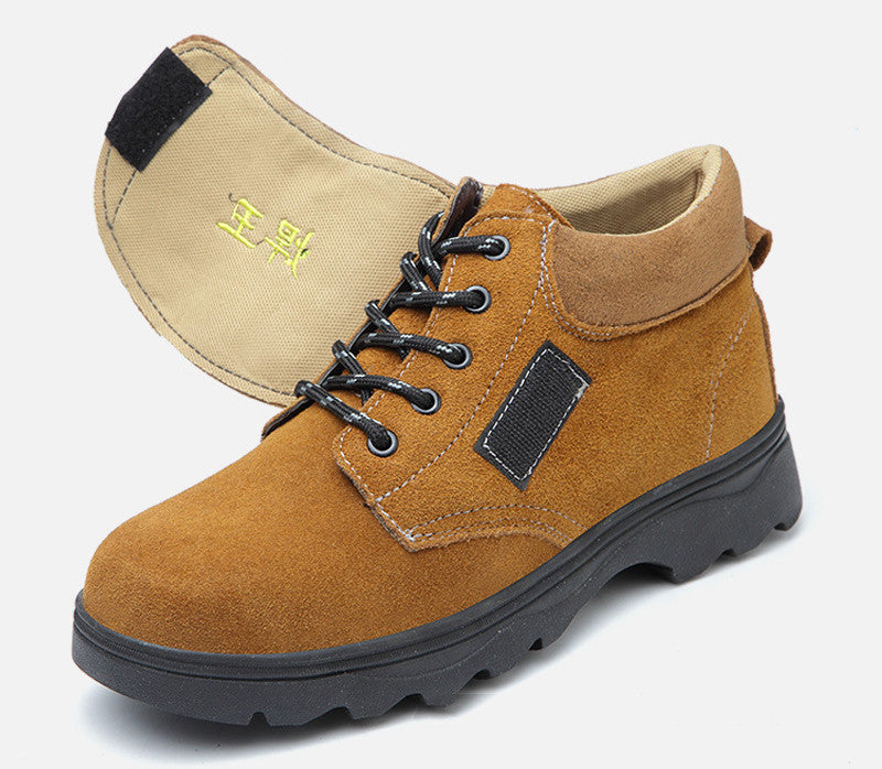 Welder's Safety Shoes — Hardened Toe Cap, High-Temp & Splash Resistant, Suede Cowhide Mid-Cut