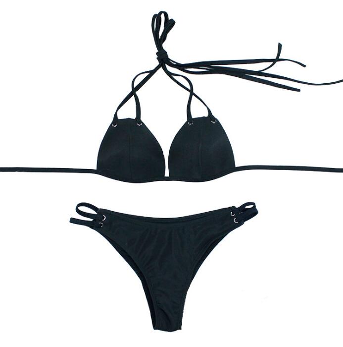 Women’s Black Tie-String Bikini Set