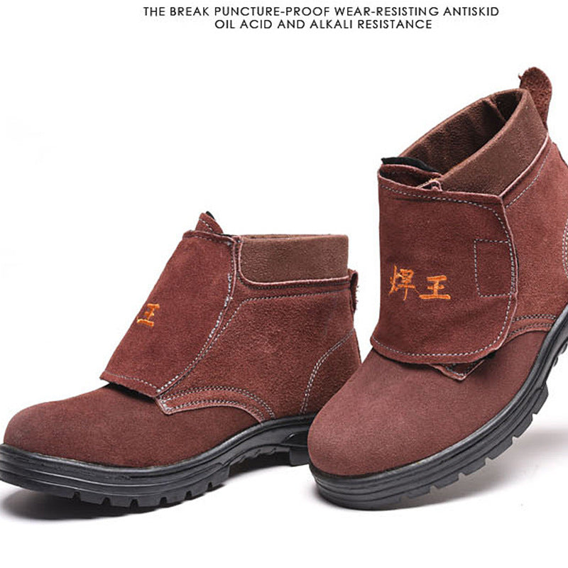 Welder's Safety Shoes — Hardened Toe Cap, High-Temp & Splash Resistant, Suede Cowhide Mid-Cut