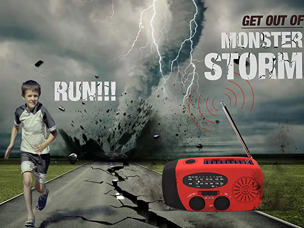 Portable Emergency Weather Radio with Solar, Hand Crank and LED Flashlight
