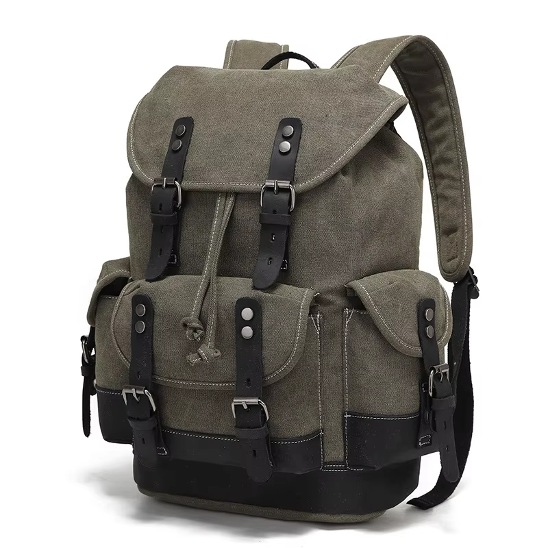 Waxed Canvas Leather Backpack — Retro Heritage Rucksack | Travel & Adventure Pack