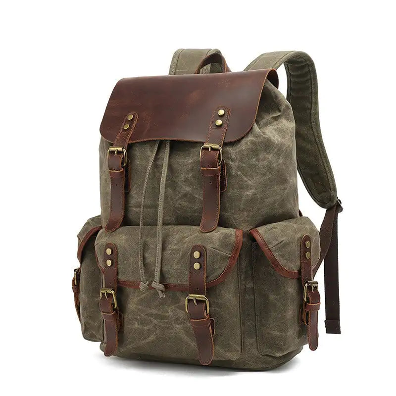 Waxed Canvas Laptop Travel Bag — Leather Accents, 20-35L | Work, School & Adventure