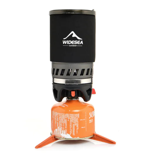 Portable Camping Coffee Maker Set - 0.9L French Press with Integrated Gas Stove System