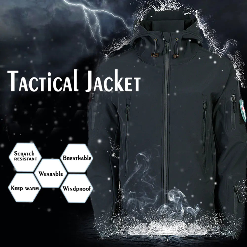 Men's Tactical Shark Skin Softshell Jacket — Waterproof Fleece Lined | Outdoor & Hiking