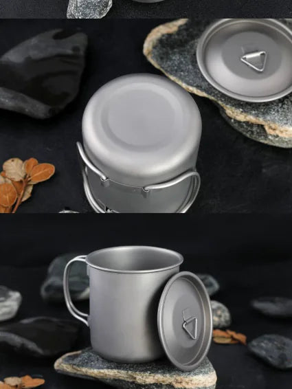 Titanium Folding Cup for Camping - Collapsible Travel Mug with Lid | Ultralight Outdoor Drinkware